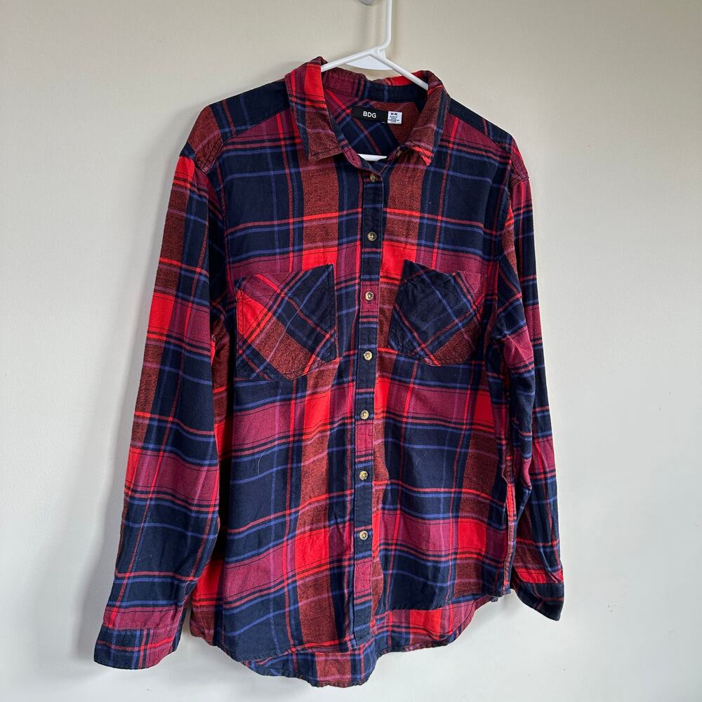 BDG Urban Outfitters Plaid Flannel Shirt MEDIUM Grunge 90s Western Academia Red - Picture 4 of 8